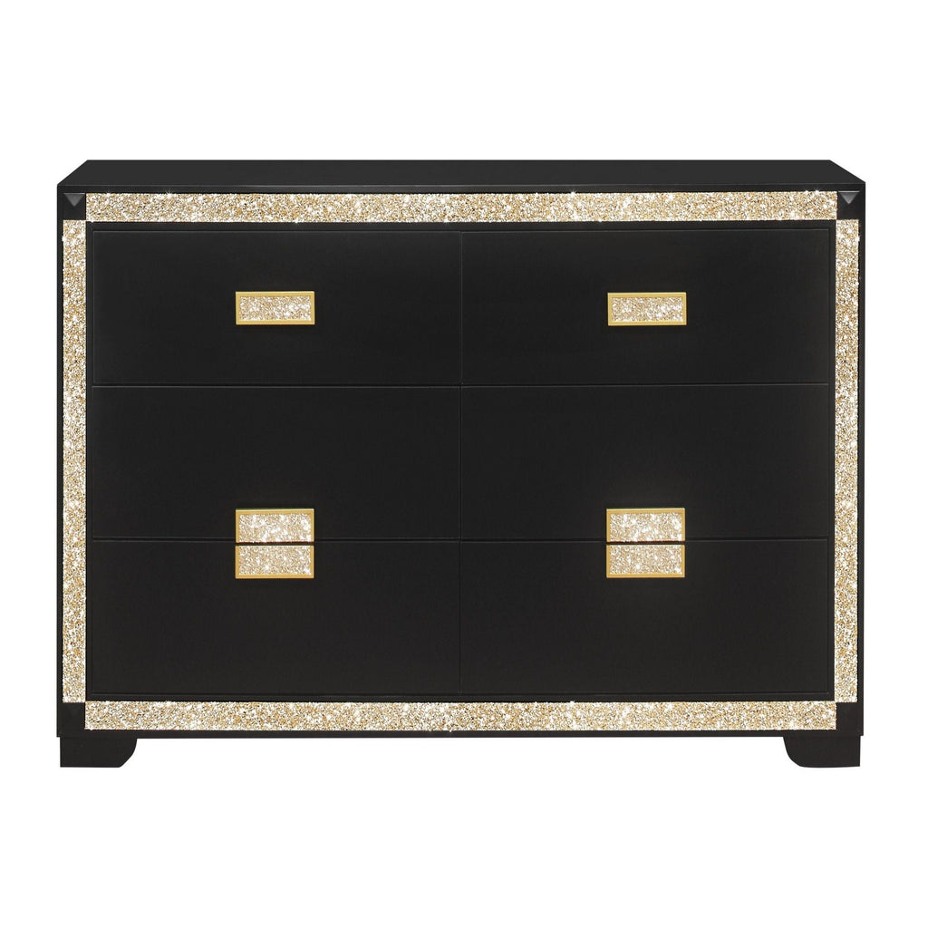 Black 5 Piece Bedroom Set with Glitter Detail and Padded Headboard
