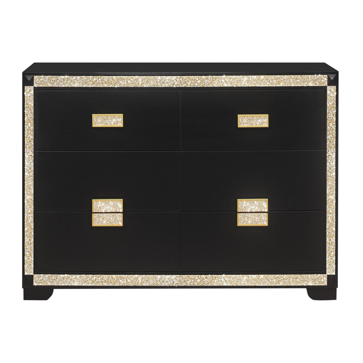 Black 5 Piece Bedroom Set with Glitter Detail and Padded Headboard