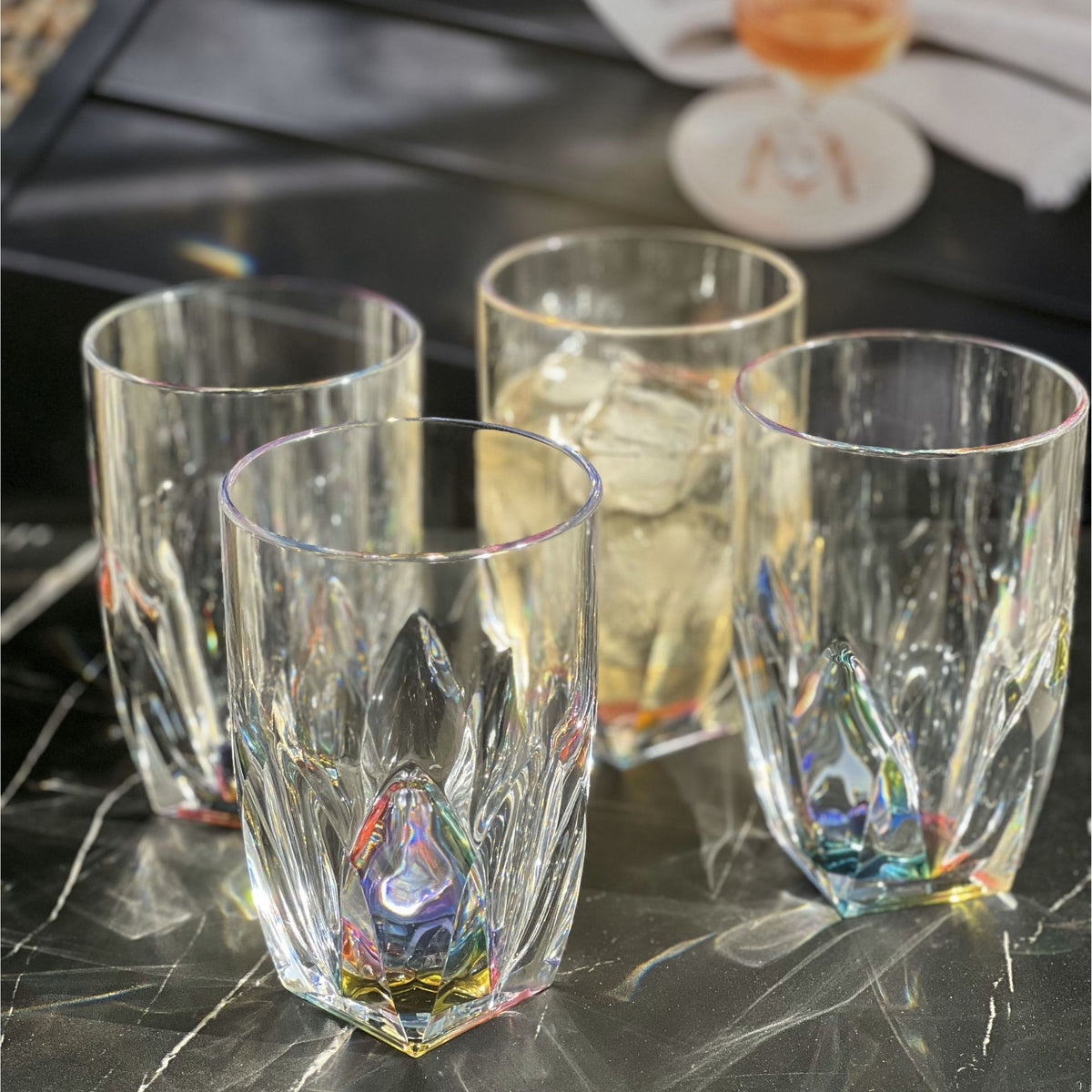 Rainbow Diamond Acrylic Glasses Drinking Set of 4 with Shatterproof Construction - Clear