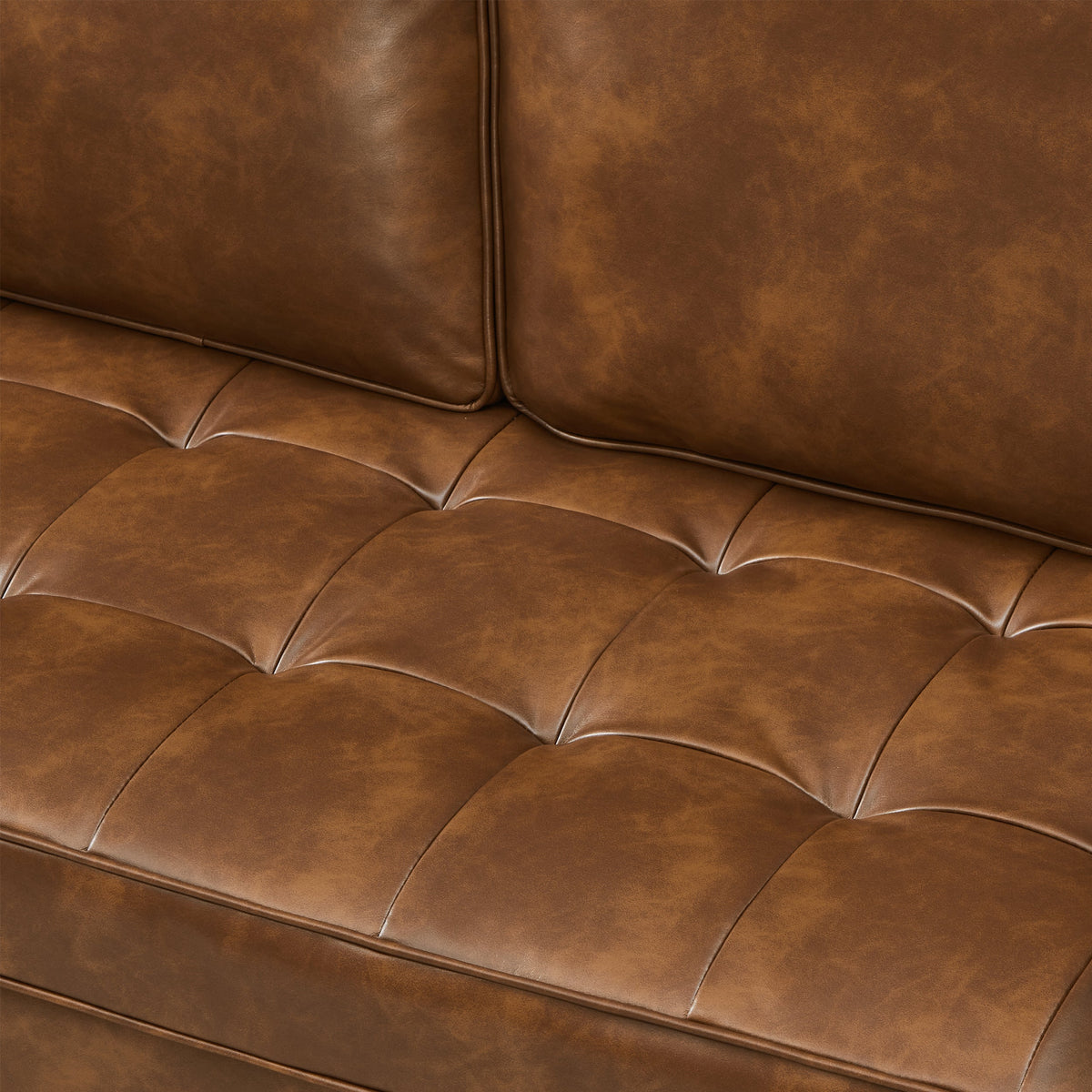 Classic Design Leather Couch with Tufted Seat Cushion - Faux Leather
