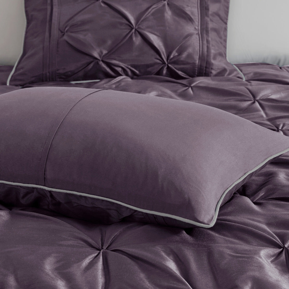 7 Piece Tufted Comforter Set with Elegant Detailing - Deep Plum
