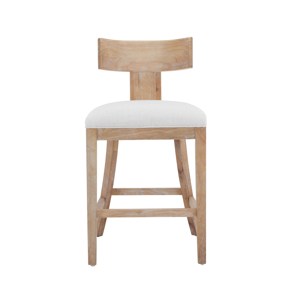 27" Upholstered Counter Stools Set of 2 with Solid Rubber Wood Frame - Beige & Natural