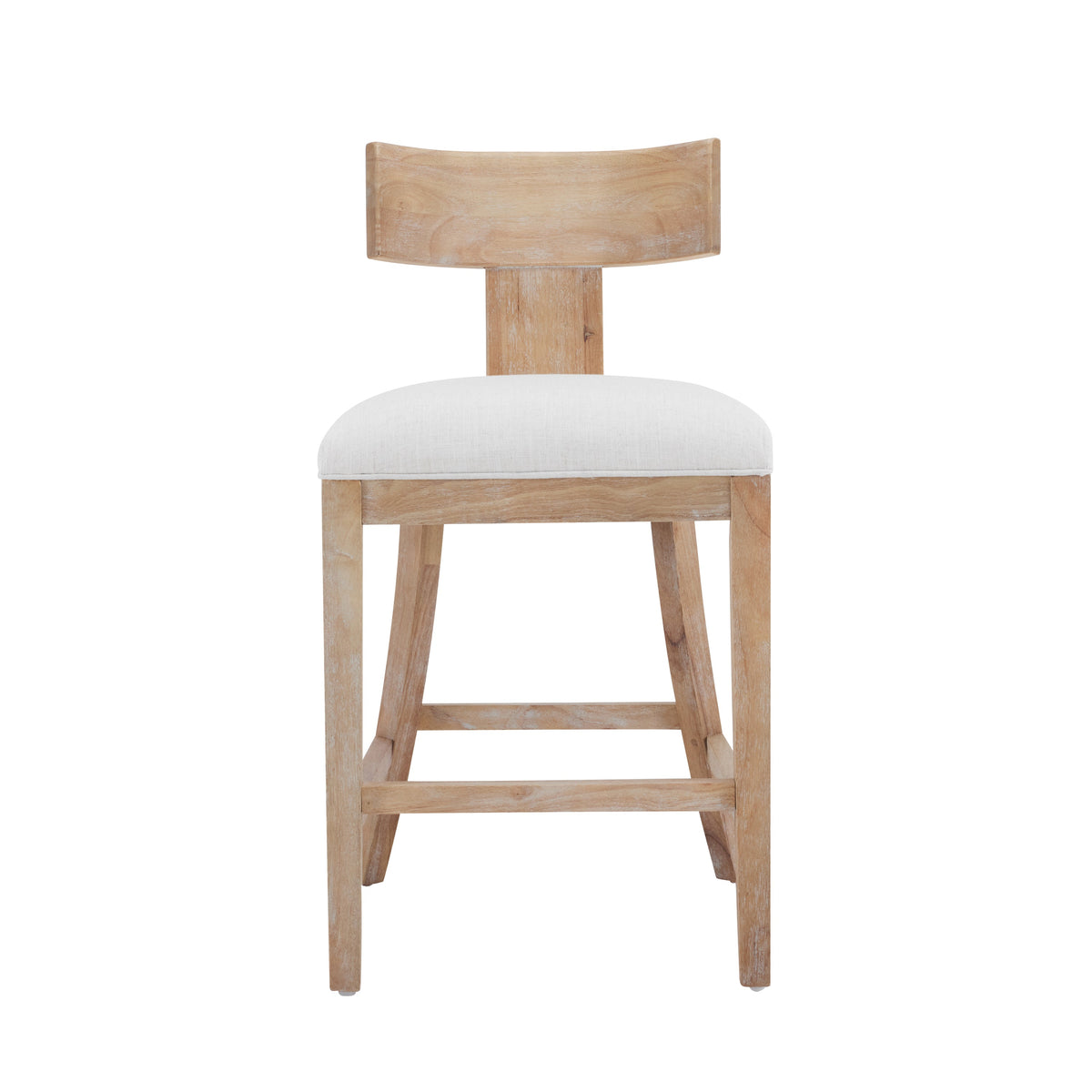 27" Upholstered Counter Stools Set of 2 with Solid Rubber Wood Frame - Beige & Natural