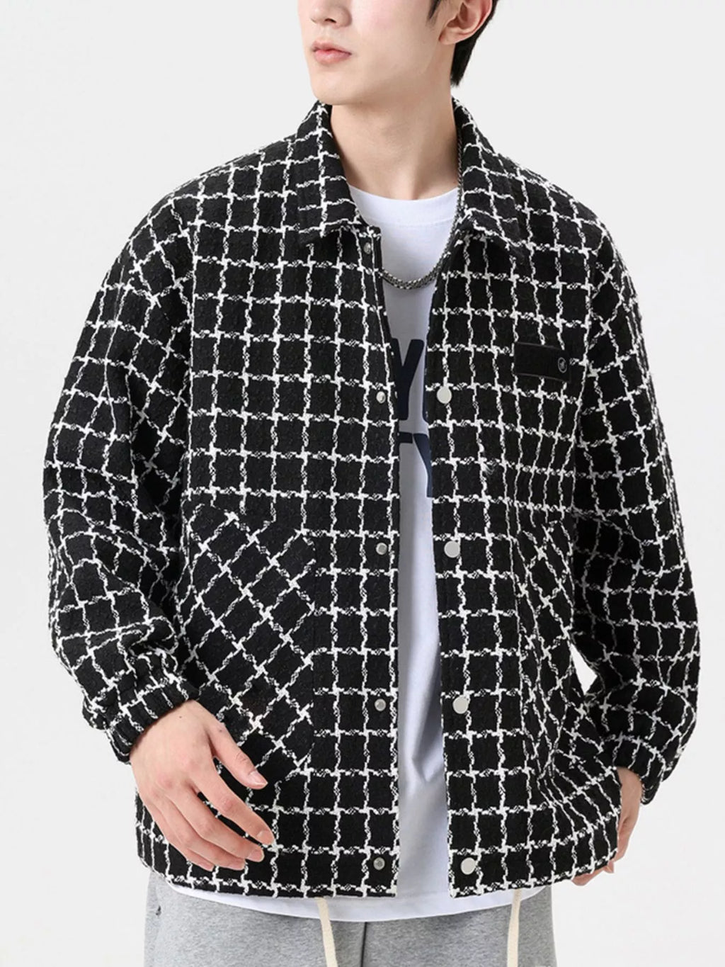 Men's Full Size Plaid Button Up Casual Jacket Plus Size