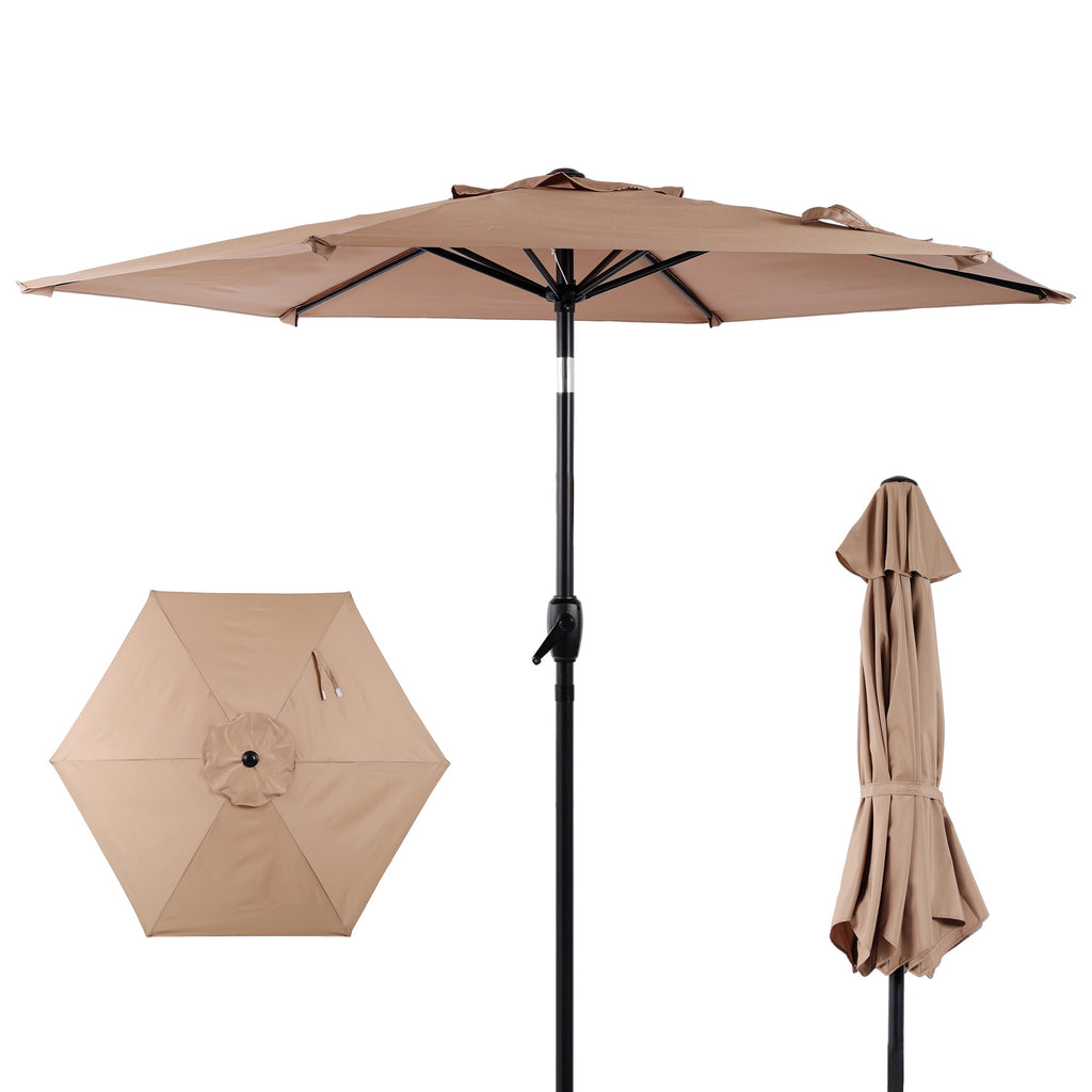 7.5 Ft Patio Umbrella with Tilt and Crank Mechanism - Brown, Beige, Blue, Grey, Orange