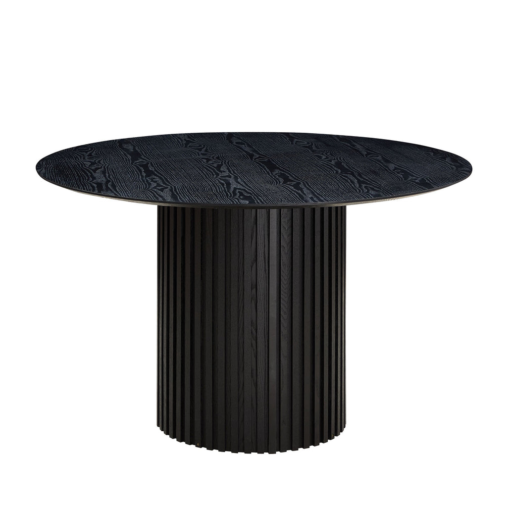 46.45 Inch MDF Round Dining Table with Modern Slatted Design - Natural