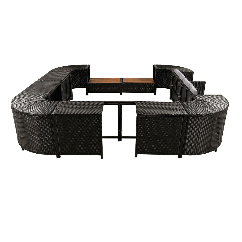 Spa Surround Outdoor Rattan Sectional Sofa Set with Storage - Dark Gray or Beige