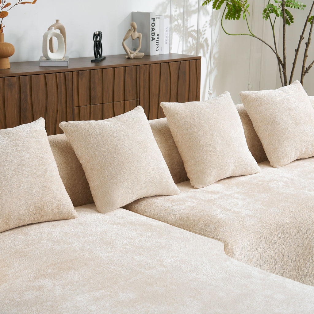 Modular L-Shape Sectional Sofa with Curved Chaise - Green, Beige, Gray