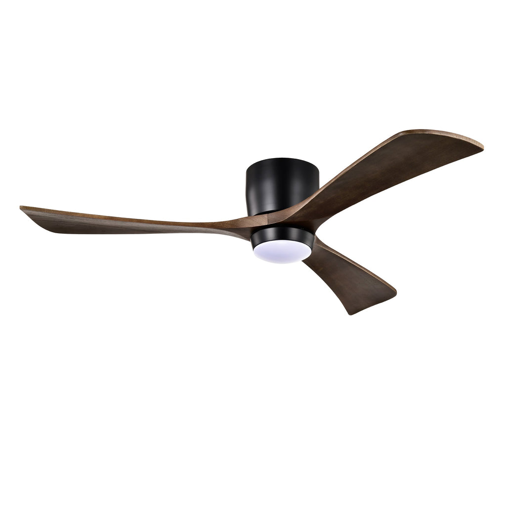52" Flush Mount Solid Wood Blades Ceiling Fan with Lights - Matte Black