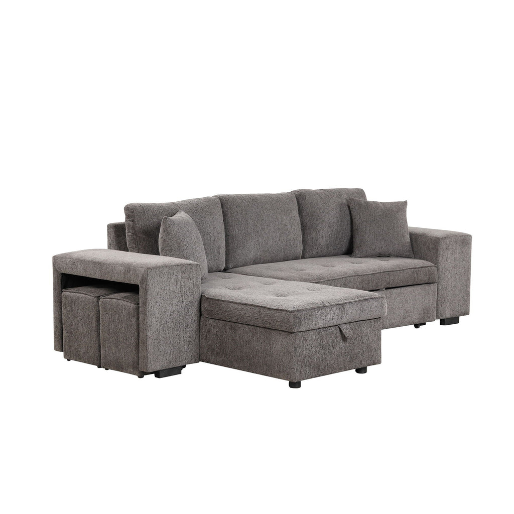 Reversible L-Shape Sleeper Sectional Sofa with Storage Chaise and 2 Stools - Multiple Colors