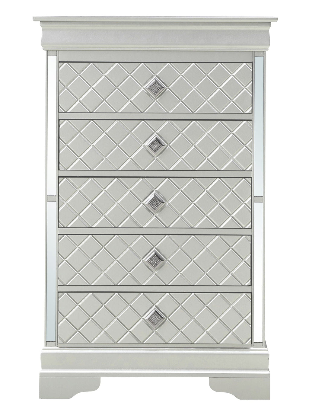 Embossed X Design Accent Chest with Crystal Pulls - Gray, Black, or Pearl Silver