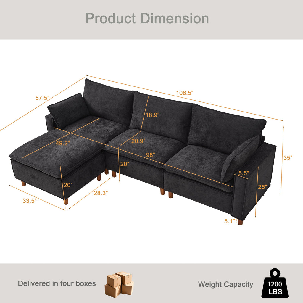 Chenille Modular Sectional Sofa with Movable Ottoman - 108.5" L Shape