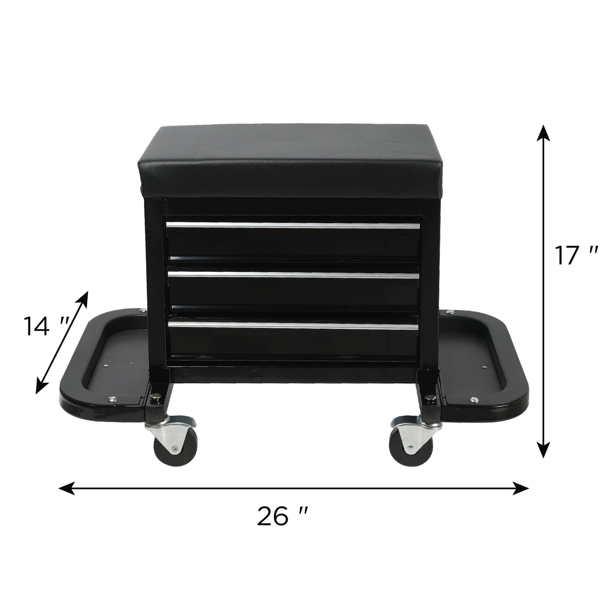 3-Drawer Tool Chest Rolling Mechanic Seat with Tool Trays - Steel