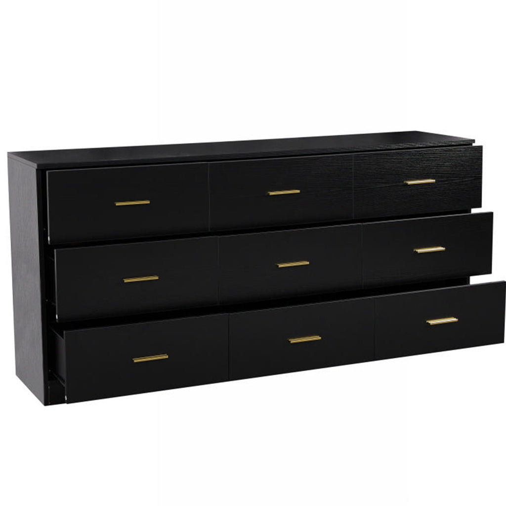9 Drawer Dresser with Ample Storage - Light Brown, Black, White