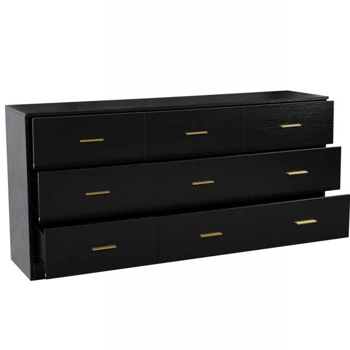 9 Drawer Dresser with Ample Storage - Light Brown, Black, White