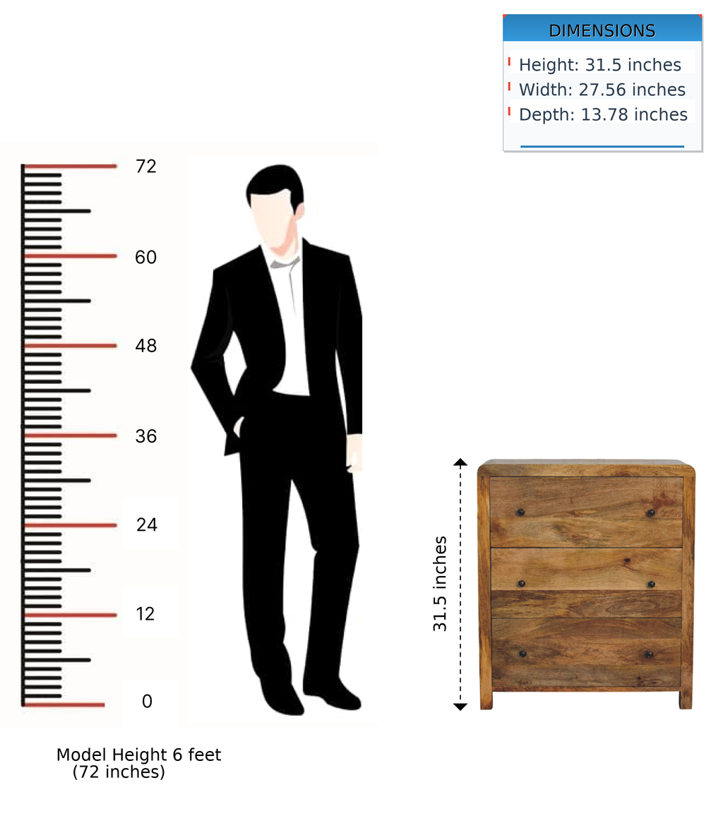 Solid Wood Three Drawer Chest with Smooth Finish - Oakish