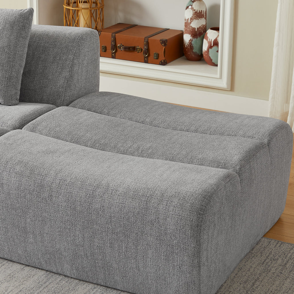Oversized 3 Seater Compressed Sofa with Chenille Fabric - Neutral