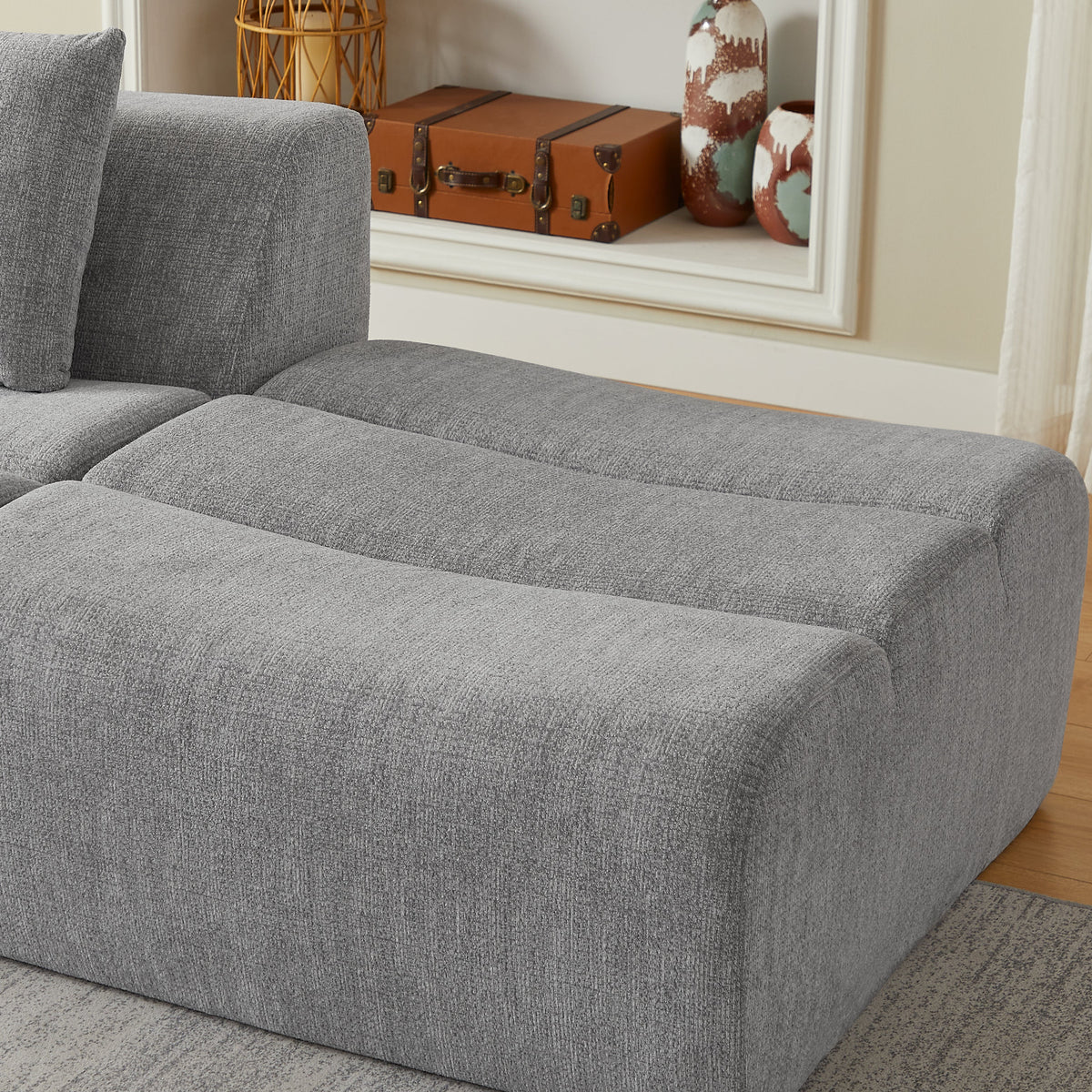 Oversized 3 Seater Compressed Sofa with Chenille Fabric - Neutral