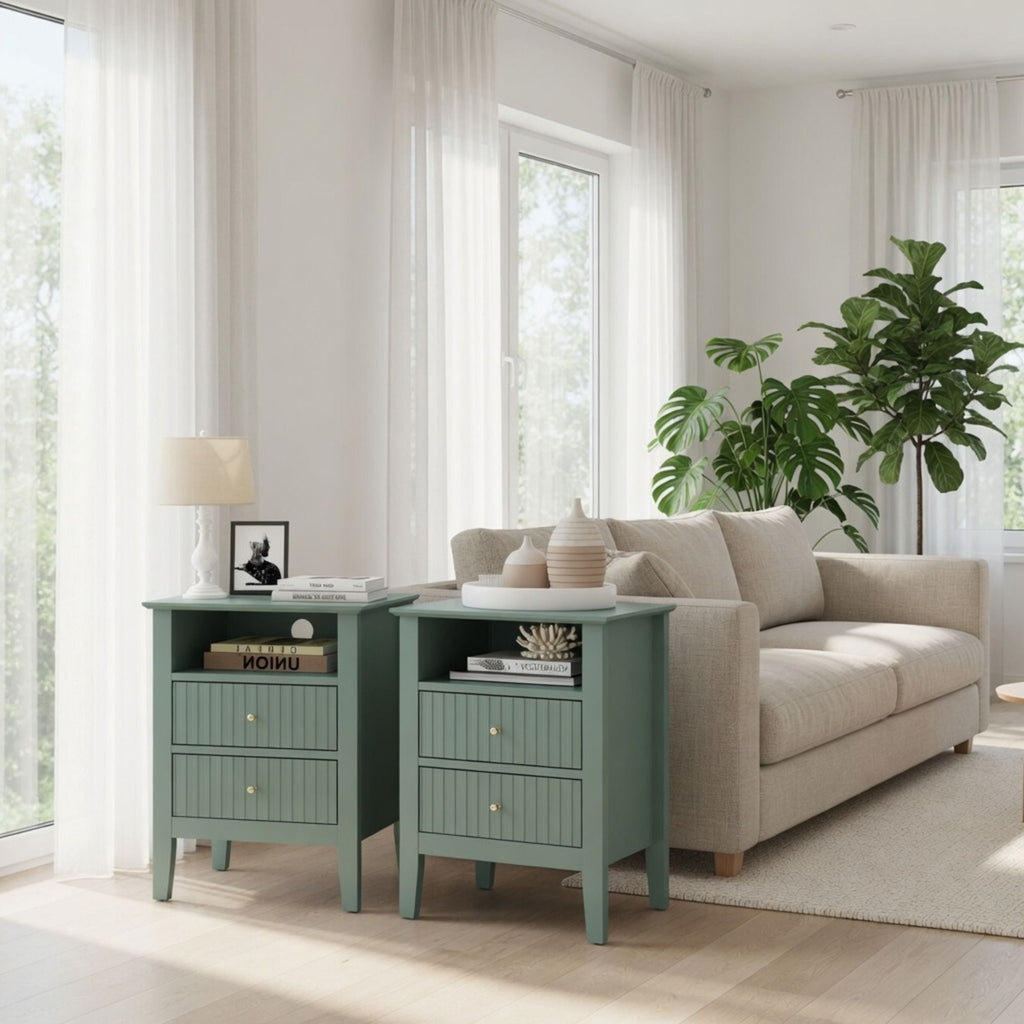 Fluted Nightstand with 2 Drawers and Soft-Close Slides - Multiple Colors