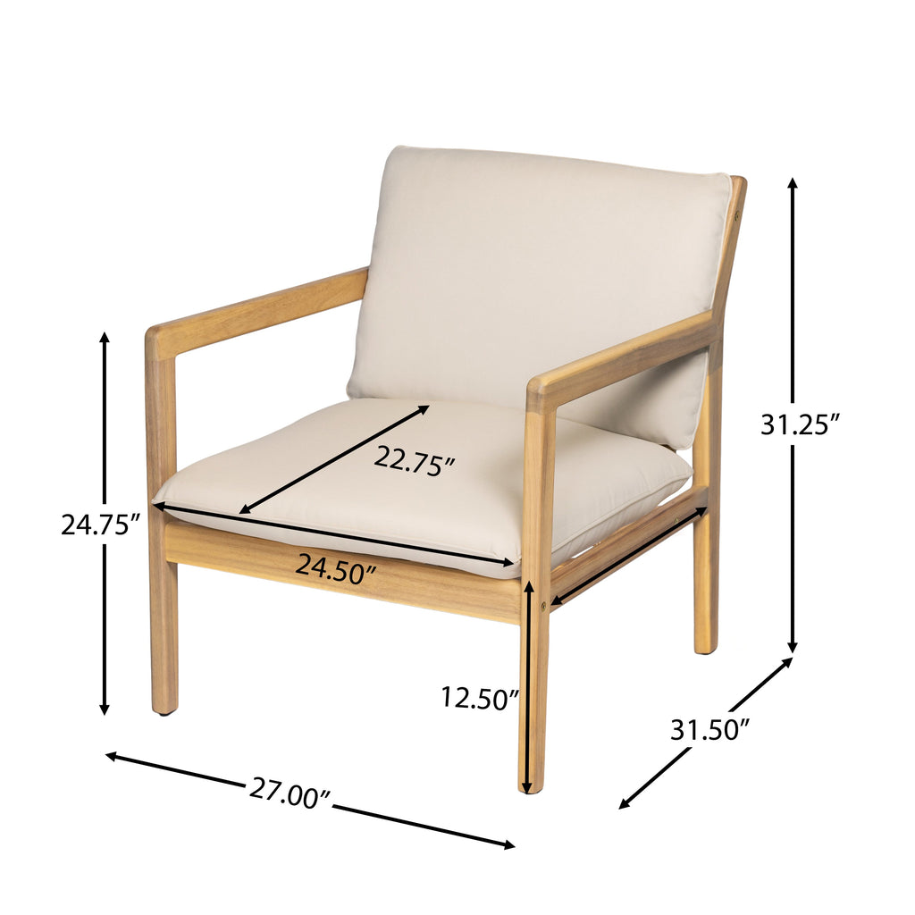 Outdoor Acacia Wood Armchair Set of 2 with Cushions - Light Teak