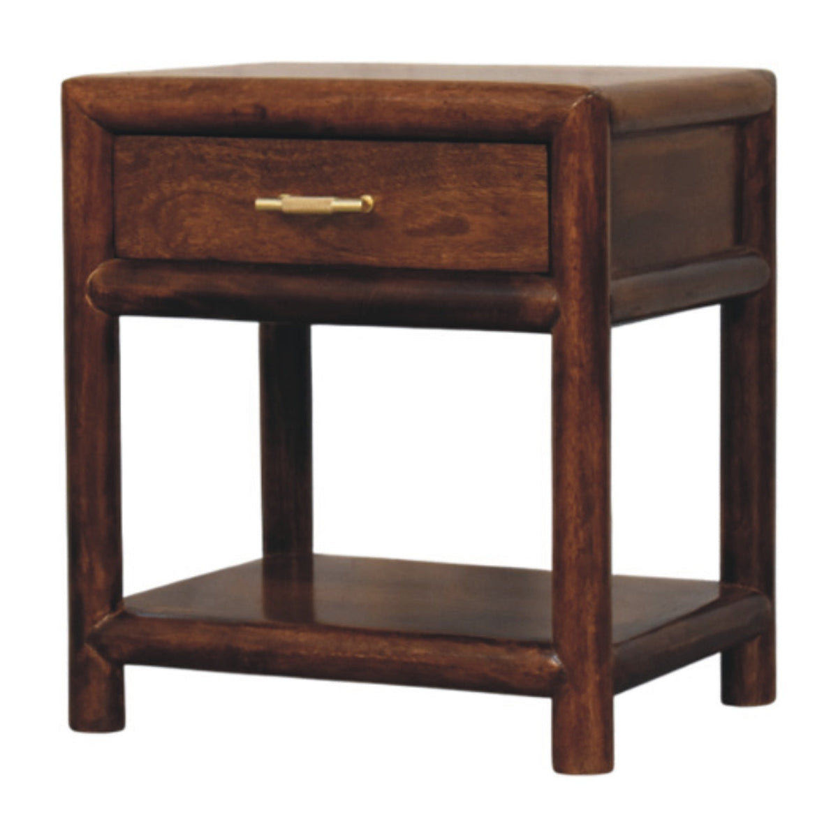 Solid Wood Regency Nightstand with Drawer and Open Shelf - Chestnut