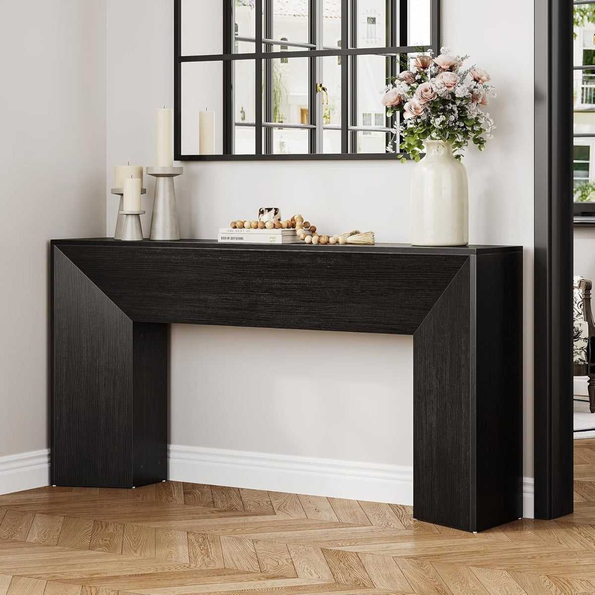 Extra Long Solid Wood Console Table with Slim Profile - Matte Black