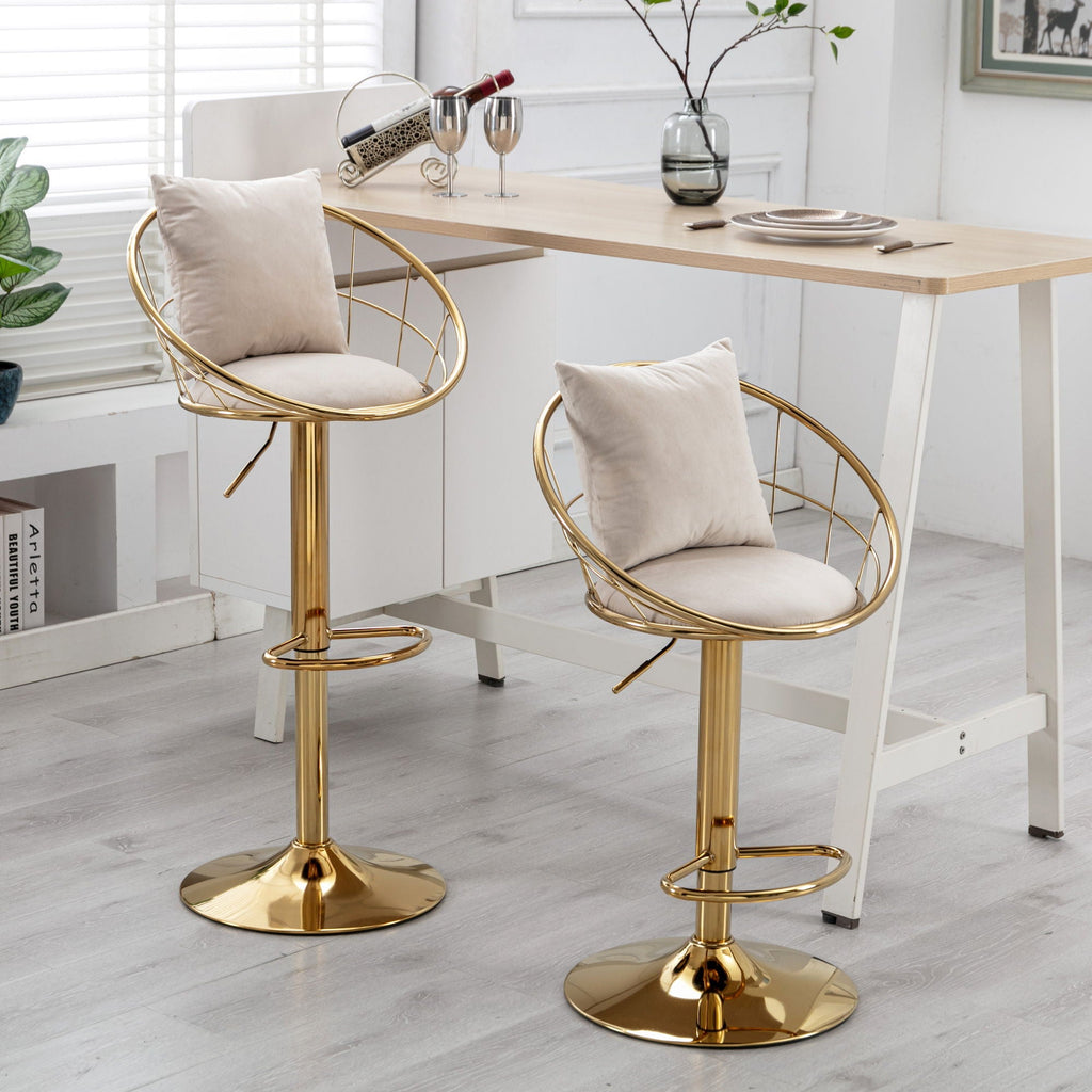 Adjustable Velvet Bar Stool Set with 360° Rotation - Multiple Colors