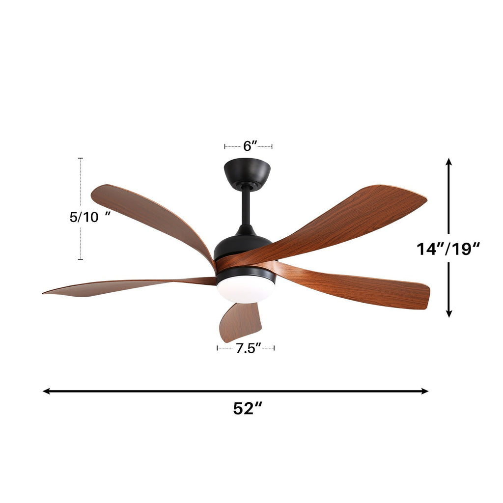 52 Inch Indoor Ceiling Fan with Dimmable LED Light and Remote - Black