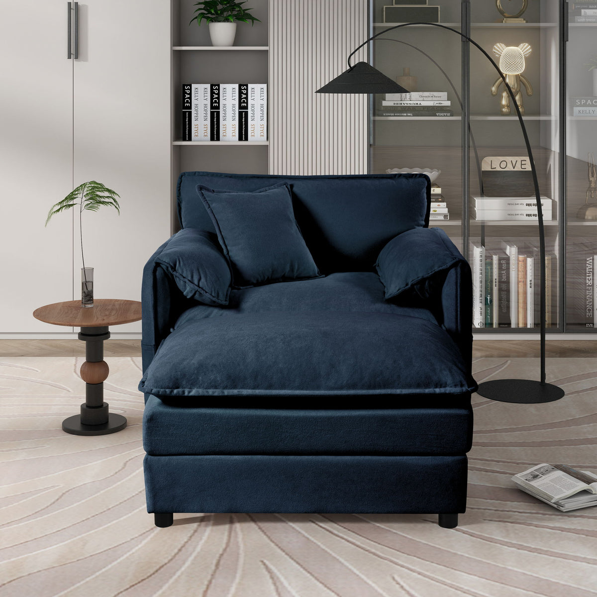 Oversized Chair & Ottoman with Soft Upholstery - Blue or Black