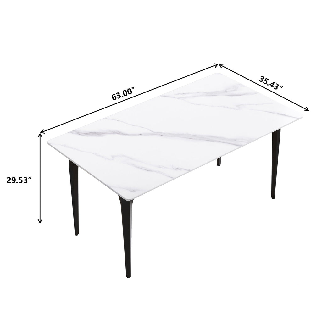 Modern Artificial Stone Dining Table with Black Metal Legs - White