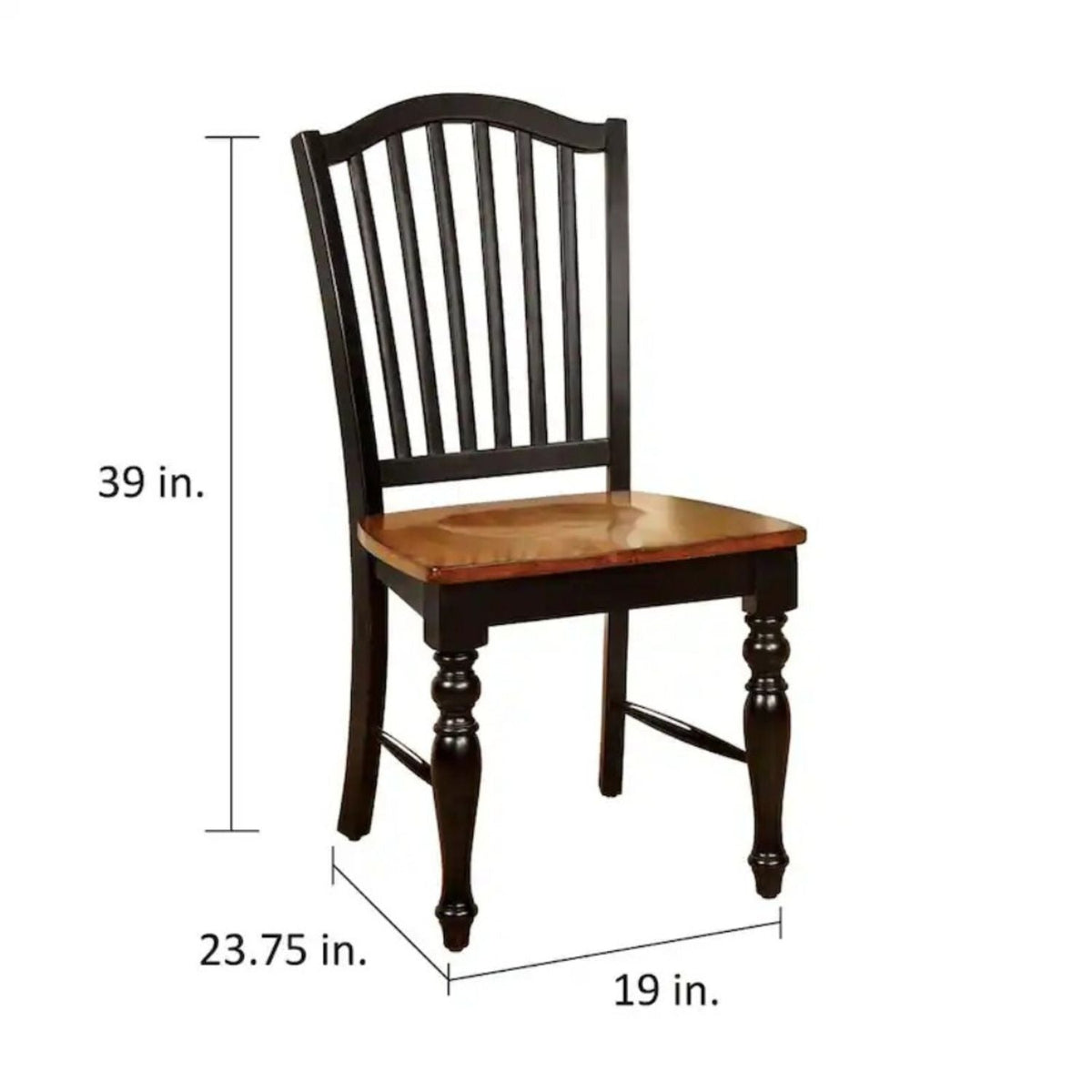Solid Wood Dining Side Chairs with Classic Design - Black and Oak (Set of 2)