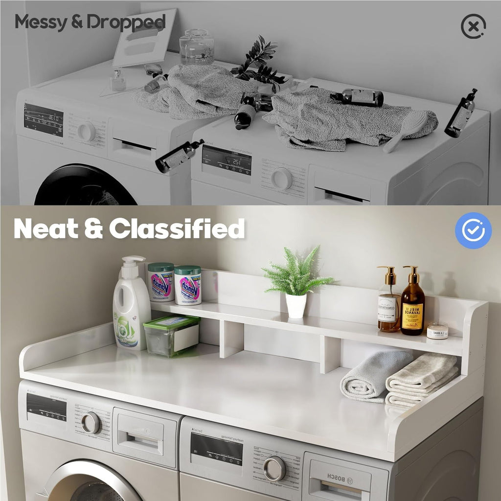 White Washer Dryer Countertop Organizer with Double Layer Storage - White