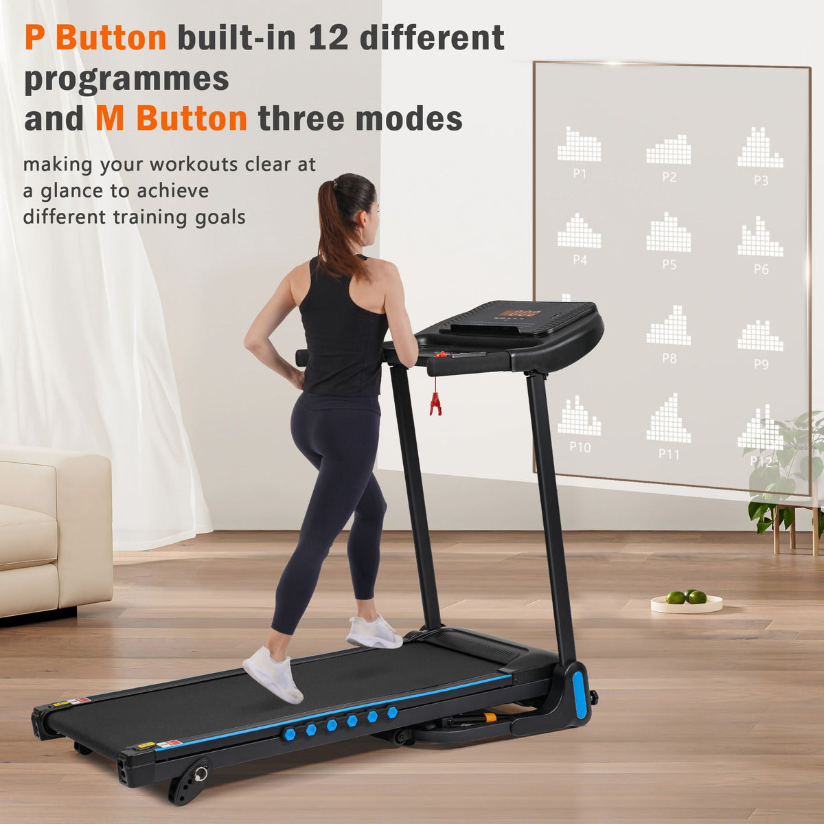 Incline Treadmill for Running & Walking with Hydraulic Folding - Black