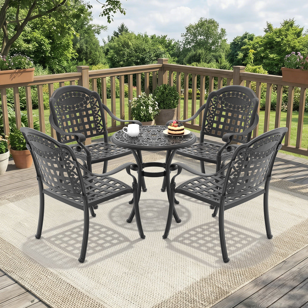 Cast Aluminum Patio Furniture Set with Cushions - Black, 5-Piece