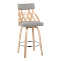 Mid-Century Modern Counter Stool with Lattice Back - Natural / Light Gray