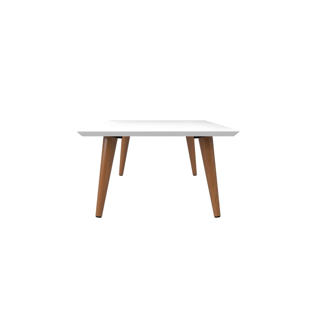 White Lacquered Coffee Table with Solid Wood Legs - Modern Finish