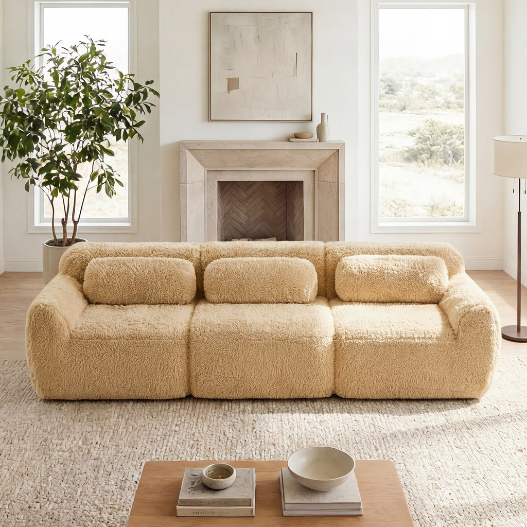 114'' Soft And Fluffy Modular Sectional Sofa with Plush Fabric - Neutral