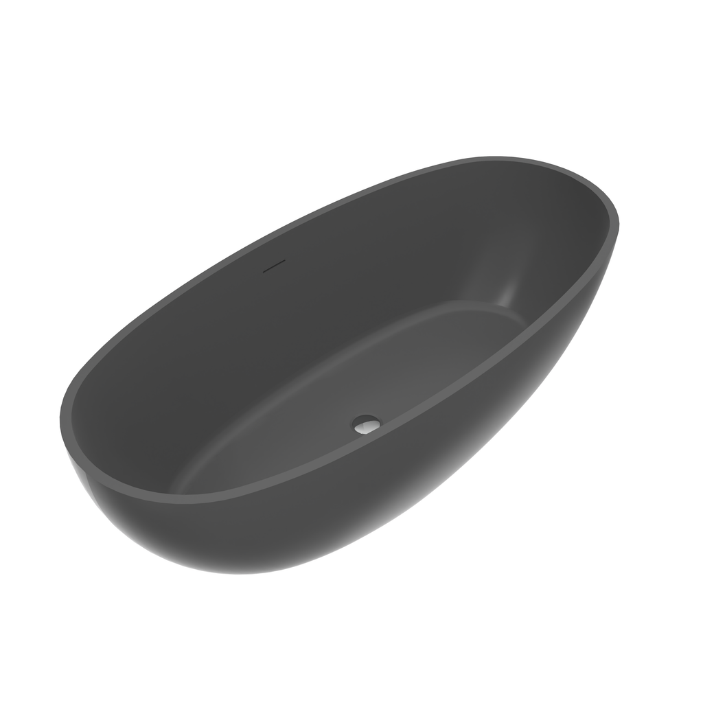 65.2 Inch Freestanding Solid Surface Soaking Bathtub with Spacious Interior - Dark Grey