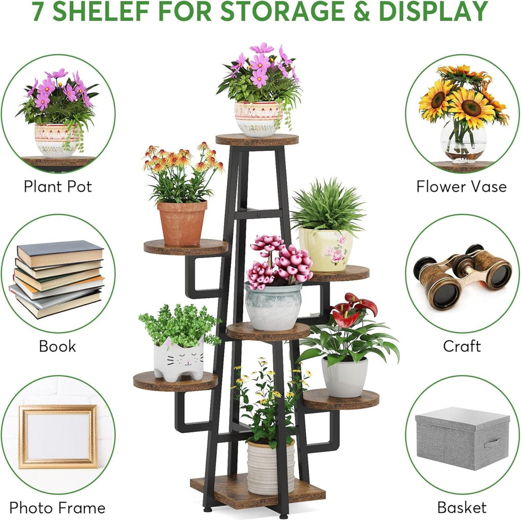7 Tier Corner Plant Shelf with High Low Design - Dark Brown or White