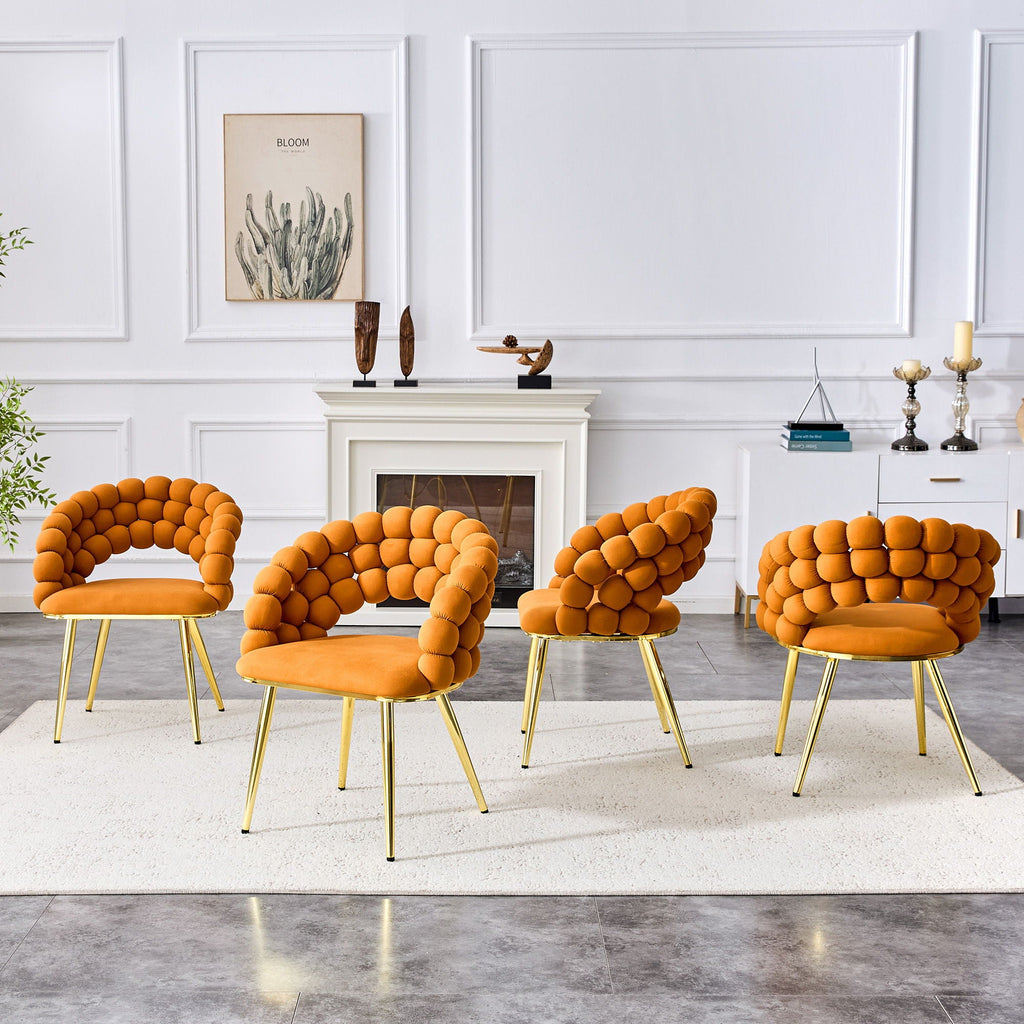 Ball Chain Bubble Dining Chair Set with Sculptural Backrest - Dark Gray, Beige, Orange