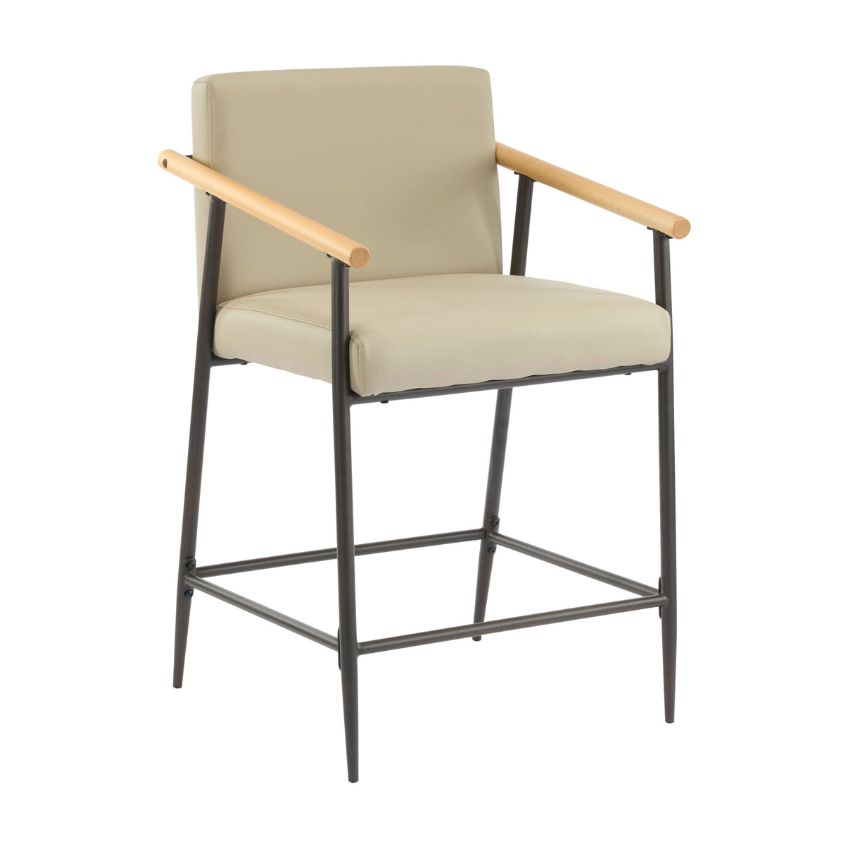 Mid Century Modern Counter Stool Set with Cushions - Khaki