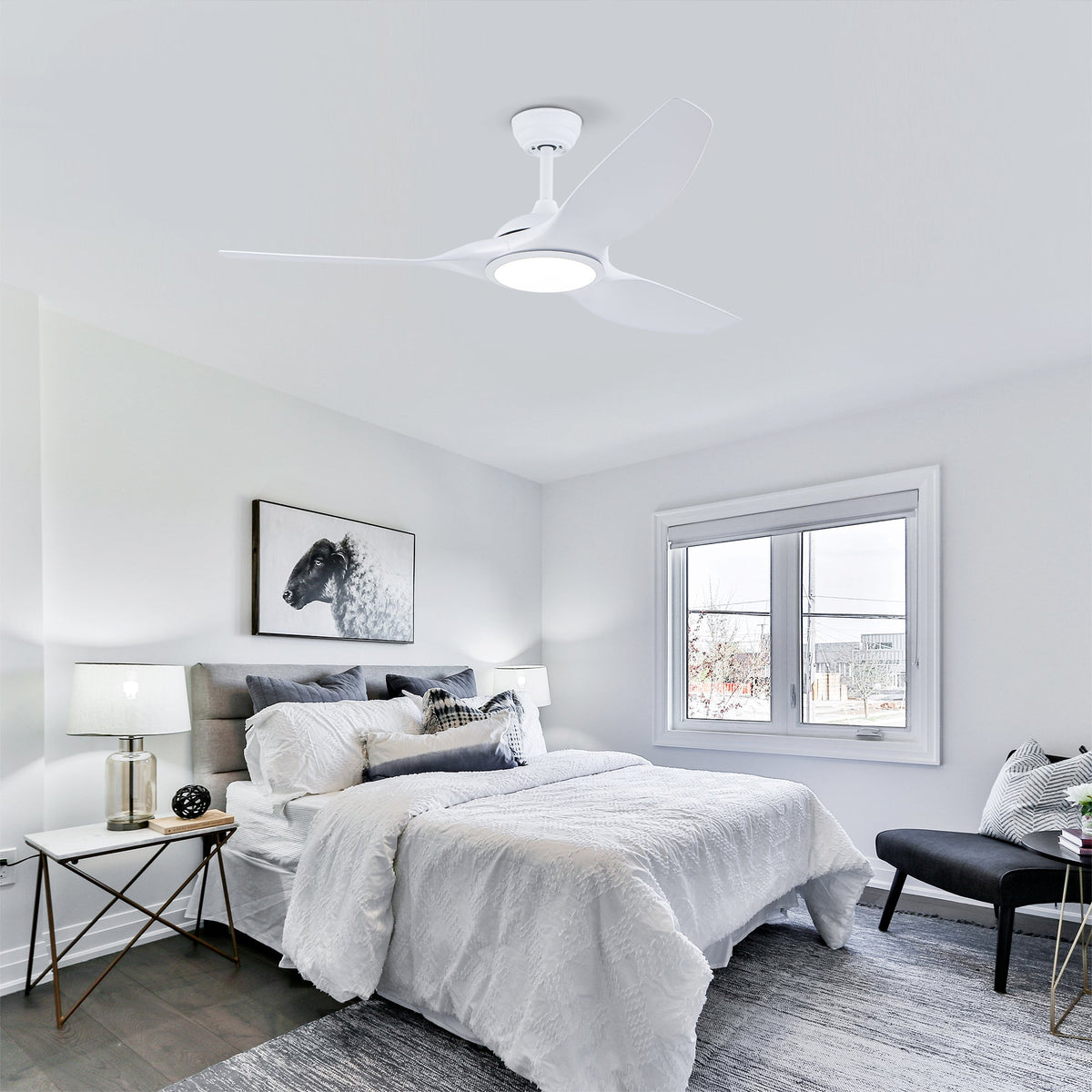 52 Inch Ceiling Fan with LED Light Kit and Remote - Matte White