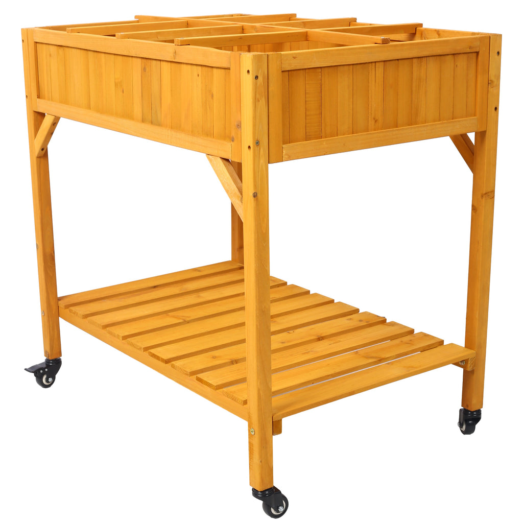 Elevated 8 Pocket Herb Garden Bed with Lockable Wheels - Fir Wood