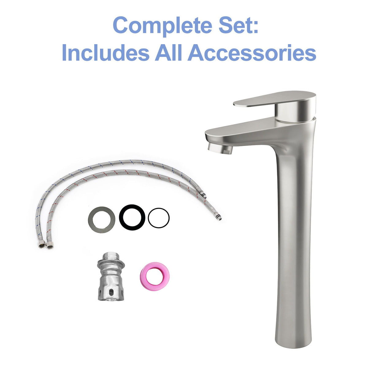 Single Handle Vessel Sink Faucet with Tall Spout - Gray or Black