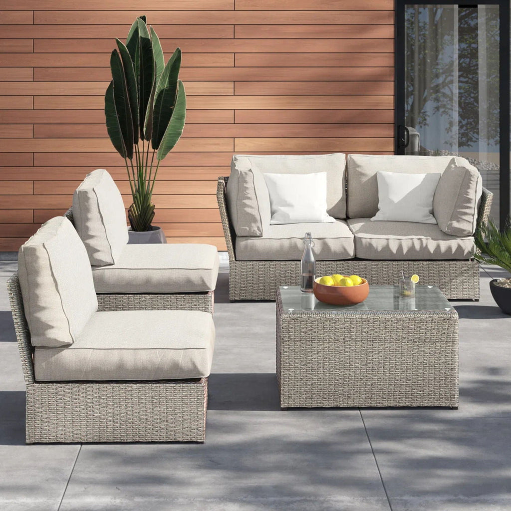 Modular Wicker Patio Seating Group with Cushions - Gray or Dark Brown