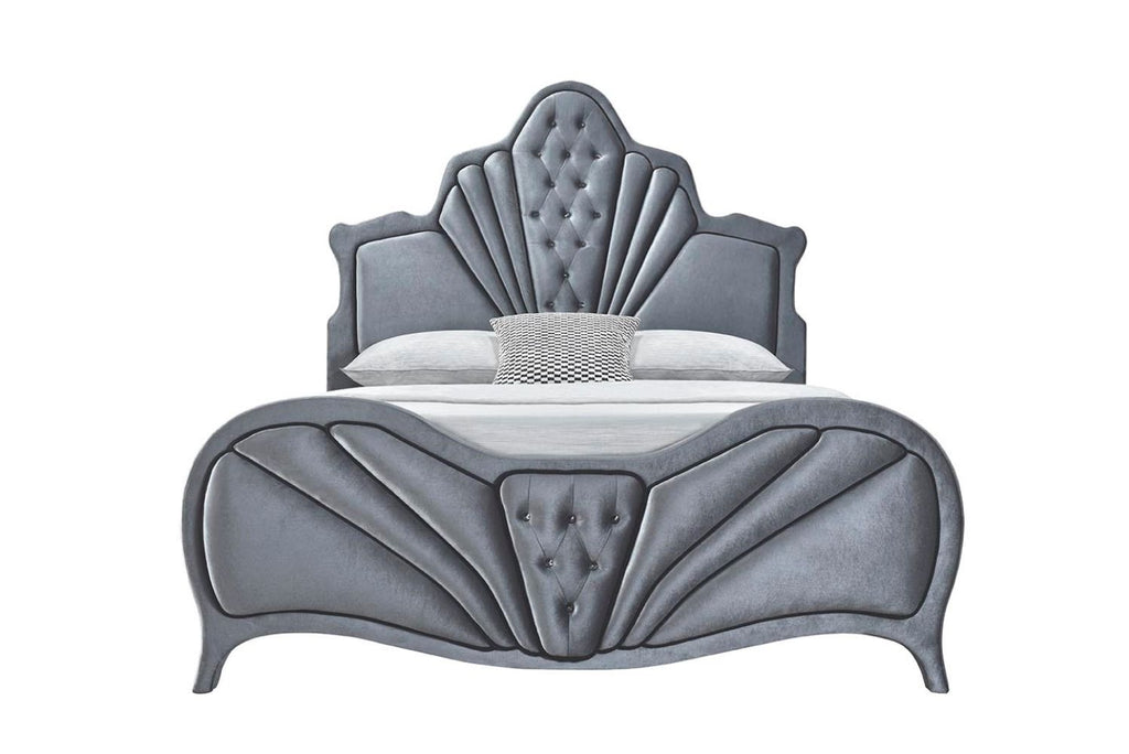 Dante Queen Upholstered Bed with Velvet Headboard - Dark Gray