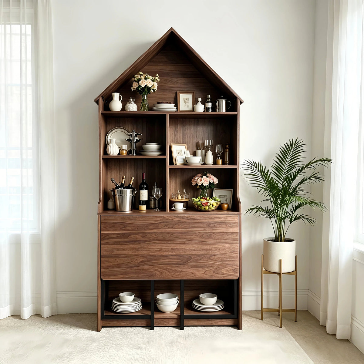Folding Craft Desk with Storage Shelves - MDF, Space-Saving Convertible Design