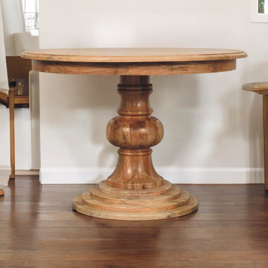 Solid Wood Round Dining Table with Classic Turned Base - Oak-ish