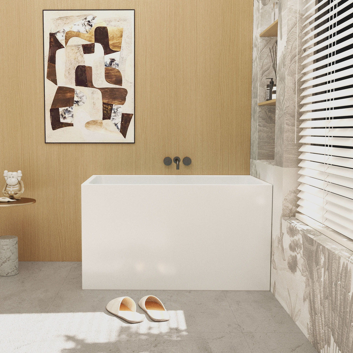 Gloss Freestanding Bathtub with Built-In Seat - White