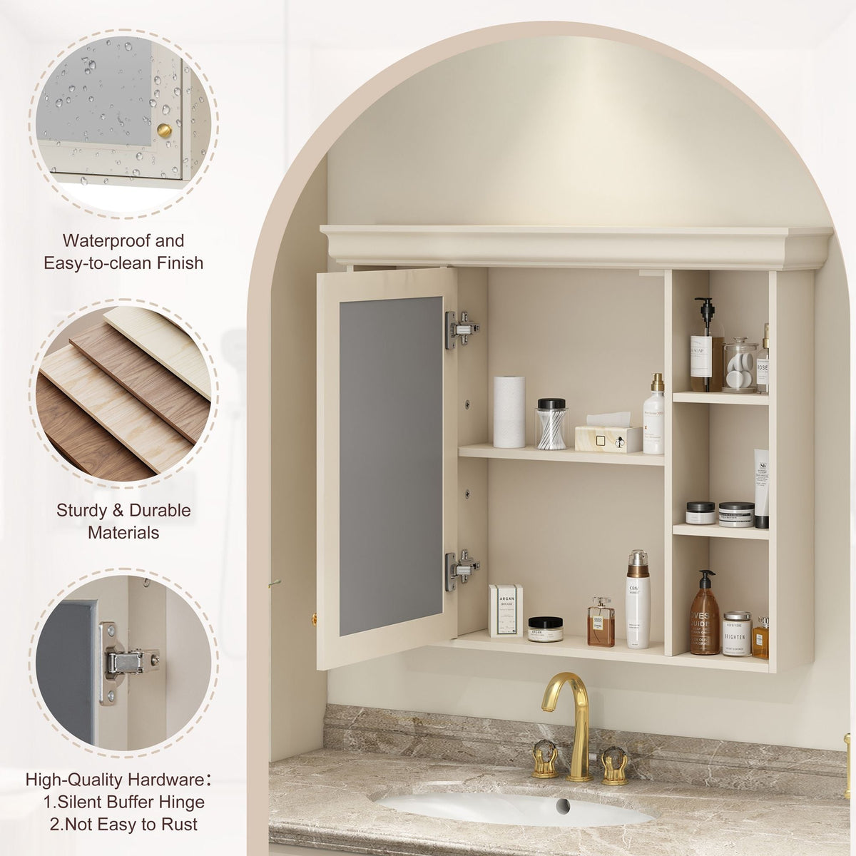 Wall Mounted Bathroom Storage Cabinet with Mirror Door - 35.5" Wide